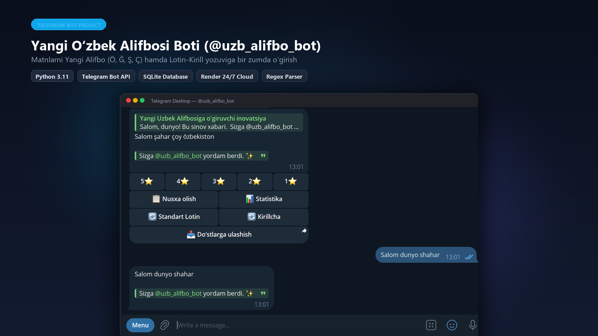 Бот Нового Узбекского Алфавита — Web project by Behruz Baxtiyorov